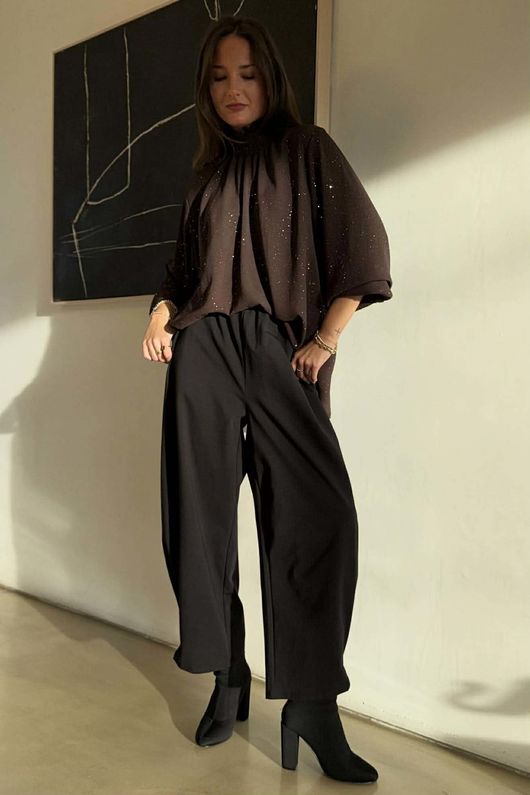 Suki Night Sky Shirring Neck Blouse Chocolate